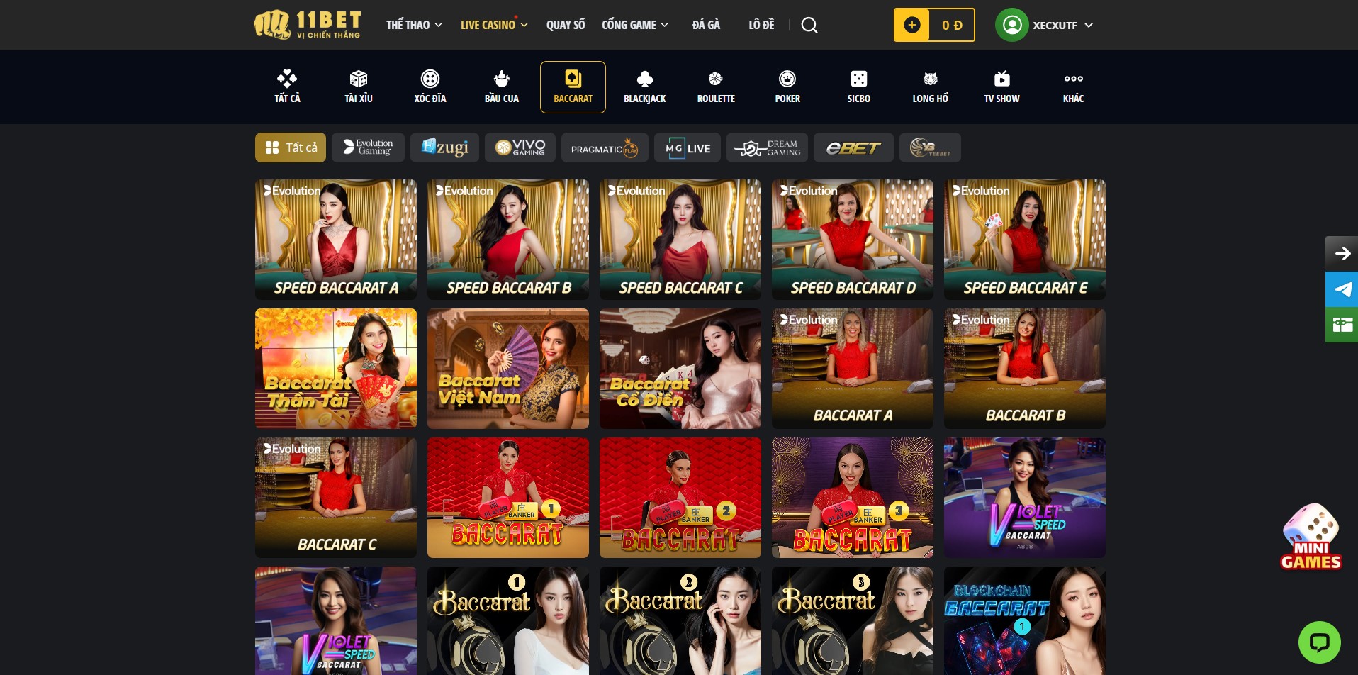 Giao diện sảnh Baccarat 11Bet