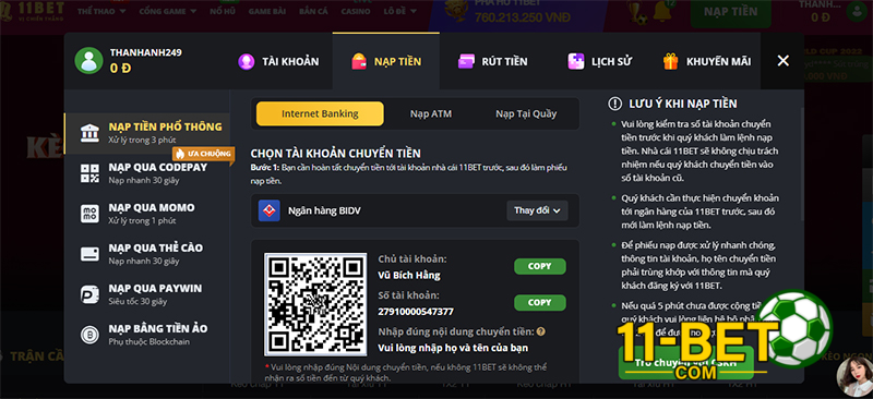 Cách nạp tiền phổ thông